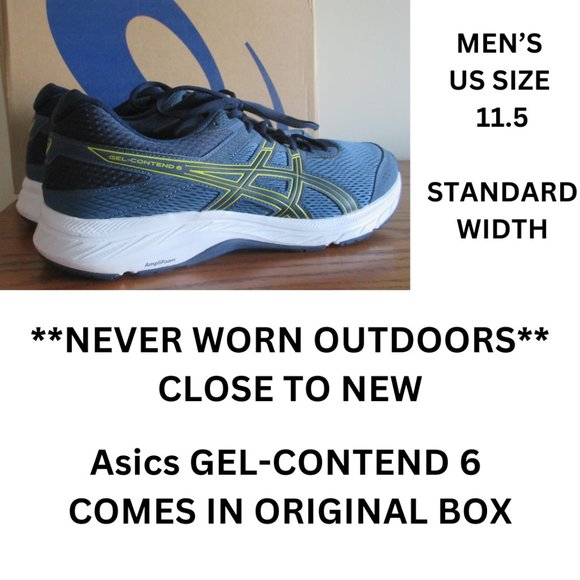 Asics Gel Contend 6 Men's 11.5 Running Shoes Blue Grand Shark Vibrant Yellow - Picture 2 of 14
